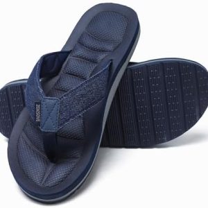 ZOKSOVE Mens Canvas Flip Flops - Arch Support Comfortable Thong Sandals for Beach and Casual Wear - Waterproof Foam Hous